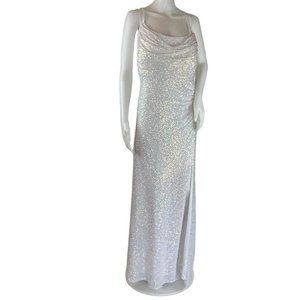 Nightway Women's Sleeveless Shimmer Evening Gown Plus Dress Sequins White Sz 14W